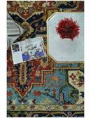 Rust And Blue Traditional Medallion Hand Knotted Wool Area Rug