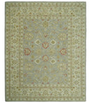 Handmade 8x10 Beige and Blue made with fine wool Area Rug |  TRDCP125810