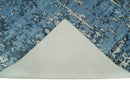 Modern Abstract Blue Hand Loom Blue and Ivory Bamboo Silk 8x10 Area Rug
