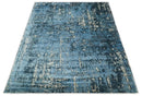 Modern Abstract Blue Hand Loom Blue and Ivory Bamboo Silk 8x10 Area Rug