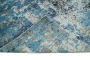 Hand Knotted 8x10 Blue and Ivory Modern Abstract Bamboo Silk Area Rug