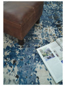 Hand Knotted 8x10 Blue and Ivory Modern Abstract Bamboo Silk Area Rug
