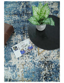 Hand Knotted 8x10 Blue and Ivory Modern Abstract Bamboo Silk Area Rug