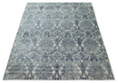 Hand Loom 8x10 Damask Ivory and gray Blended Wool and Bamboo Silk Area Rug