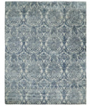 Hand Loom 8x10 Damask Ivory and gray Blended Wool and Bamboo Silk Area Rug