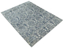 Hand Loom 8x10 Damask Ivory and gray Blended Wool and Bamboo Silk Area Rug