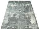 Handmade 8x10 Ivory, gray and Charcoal Blended Wool and Bamboo Silk Area Rug