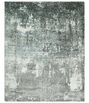 Handmade 8x10 Ivory, gray and Charcoal Blended Wool and Bamboo Silk Area Rug