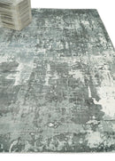 Handmade 8x10 Ivory, gray and Charcoal Blended Wool and Bamboo Silk Area Rug