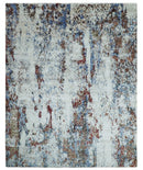 Hand Knotted 8x10 Ivory And Brown  Modern Abstract bamboo Silk Area Rug