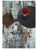 Hand Knotted 8x10 Ivory And Brown  Modern Abstract bamboo Silk Area Rug