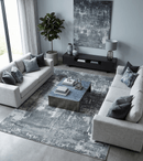 Handmade 8x10 Ivory, gray and Charcoal Blended Wool and Bamboo Silk Area Rug