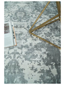 Hand Loom 8x10 Abstract Ivory and Gray Blended Wool and Bamboo Silk Area Rug
