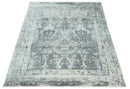 Hand Loom 8x10 Abstract Ivory and Gray Blended Wool and Bamboo Silk Area Rug