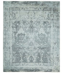 Hand Loom 8x10 Abstract Ivory and Gray Blended Wool and Bamboo Silk Area Rug