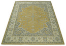 Handmade 8x10 and 9x12 Traditional Vintage Design Mustard and Silver Wool Area Rug | TRDCP127810