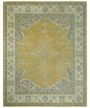 Handmade 8x10 and 9x12 Traditional Vintage Design Mustard and Silver Wool Area Rug | TRDCP127810