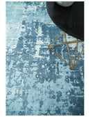 Hand Loom Modern Abstract Blue Wool and Bamboo Silk Area Rug