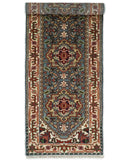 Handmade Blue and Ivory Heriz Serapi 8 Feet Runner made with wool | TRDCP41268