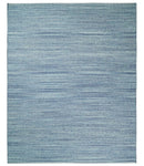 Handmade Boho Ivory and Blue Wool Blend Dhurrie Rug