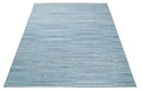 Handmade Boho Ivory and Blue Wool Blend Dhurrie Rug
