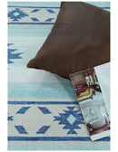 Handmade Modern Style Blue Wool Blend Dhurrie Rug