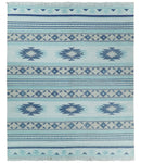 Handmade Modern Style Blue Wool Blend Dhurrie Rug