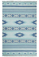 Handmade Modern Style Blue Wool Blend Dhurrie Rug