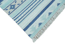 Handmade Modern Style Blue Wool Blend Dhurrie Rug