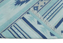 Handmade Modern Style Blue Wool Blend Dhurrie Rug