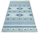 Handmade Modern Style Blue Wool Blend Dhurrie Rug