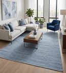 Handmade Boho Ivory and Blue Wool Blend Dhurrie Rug