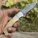 Handmade Damascus Pocket Knife - 6.5'' Back Lock Folding Knife Bone Handle - Camping Knife