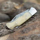 Handmade Damascus Pocket Knife - 6.5'' Back Lock Folding Knife Bone Handle - Camping Knife