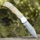 Handmade Damascus Pocket Knife - 6.5'' Back Lock Folding Knife Bone Handle - Camping Knife