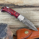 Handmade Damascus Pocket Knife - 6.5'' Back Lock Folding Knife Red Stained Wood Handle - Camping Knife