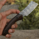 Handmade Damascus Pocket Knife - Folding Bull Cutter Knife - Wood Handle WH 5033