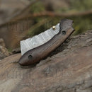 Handmade Damascus Pocket Knife - Folding Bull Cutter Knife - Wood Handle WH 5033