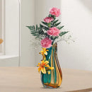 Handmade enamel vase in teal & amber with golden lilies living room