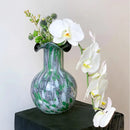 Handmade glass vase emerald & silver swirling decor – living room