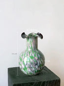Handmade glass vase emerald & silver swirling decor – living room