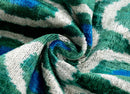 Handmade Green and Blue Circle Design Throw Pillow - 16x16 inch, Silk Velvet, Vegetable Dyed with Premium Down Feather Insert