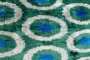 Handmade Green and Blue Circle Design Throw Pillow - 16x16 inch, Silk Velvet, Vegetable Dyed with Premium Down Feather Insert
