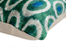 Handmade Green and Blue Circle Design Throw Pillow - 16x24 inch, Silk Velvet, Vegetable Dyed with Premium Down Feather Insert