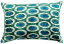 Handmade Green and Blue Circle Design Throw Pillow - 16x24 inch, Silk Velvet, Vegetable Dyed with Premium Down Feather Insert