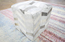 Ivory and Silver Square Leather Pouf Ottoman, Chevron Pouf, Footstool, Side table, Seat , Foot Rest, Living Room, Bedroom | TRD107
