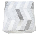 Ivory and Silver Square Leather Pouf Ottoman, Chevron Pouf, Footstool, Side table, Seat , Foot Rest, Living Room, Bedroom | TRD107