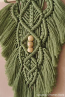 Handmade macrame leaf wall hanging olive green & off-white bedroom decor