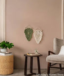 Handmade macrame leaf wall hanging olive green & off-white bedroom decor