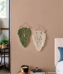 Handmade macrame leaf wall hanging olive green & off-white bedroom decor
